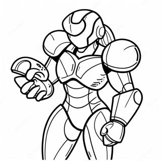 Page à colorier de Metroid Samus Aran en combinaison de puissance | Page de coloriage Metroid