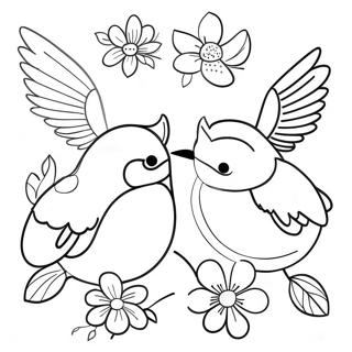 Page à colorier d'oiseaux et de fleurs | Page de coloriage Oiseaux et Fleurs