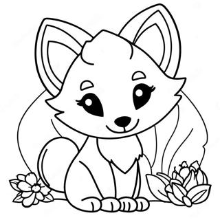 Page à colorier de renard mignon avec des fleurs | Page de coloriage Renard