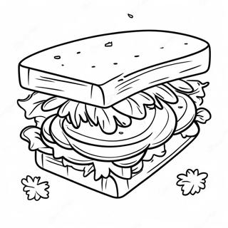 Page à colorier de sandwich délicieux avec de la laitue | Page de coloriage Sandwich