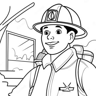 Pompier courageux au travail à colorier | Page de coloriage 911