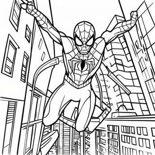 Page à colorier Araignée de Fer Se Balançant à Travers la Ville | Page de coloriage Araignée de Fer