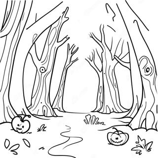 Page à colorier forêt mystérieuse effrayante | Page de coloriage Mystère