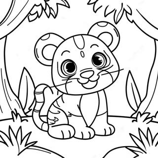 Page à colorier de bébé tigre joueur dans la jungle | Page de coloriage Bébé Tigre
