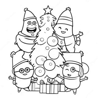 Page à colorier des Minions festifs décorant un arbre | Page de coloriage Minions Noël