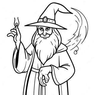 Page à colorier d'un sorcier magique lançant des sorts | Page de coloriage Sorciers