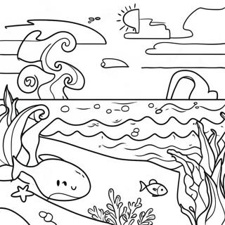 Page à colorier de scène océan bleu | Page de coloriage Bleu