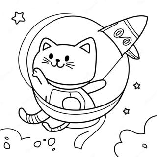 Page à colorier chat de l'espace aventurier dans une fusée | Page de coloriage Chat de l'espace
