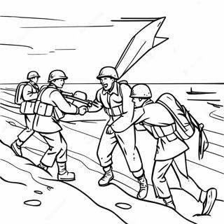 Page à colorier des soldats du jour J débarquant sur la plage | Page de coloriage Jour J