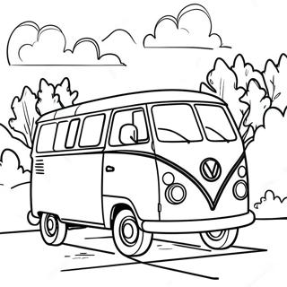 Page à colorier Van coloré sur une route | Page de coloriage Fourgonnette