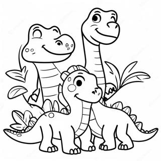 Page à colorier Famille de Dinosaures Amicaux | Page de coloriage Dinosaure