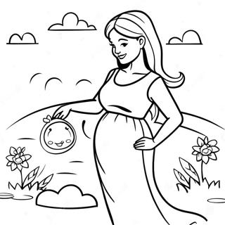 Page à colorier d'une femme enceinte mignonne avec un ventre de bébé | Page de coloriage Grossesse