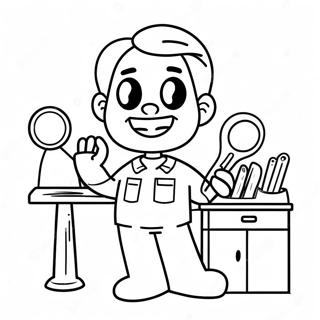 Page à colorier d'un dentiste amical avec des outils | Page de coloriage Dentiste