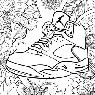 Page à colorier du design coloré de la sneaker Jordan 5 | Page de coloriage Baskets Jordan 5