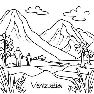 Page à colorier du paysage coloré du Venezuela | Page de coloriage Venezuela