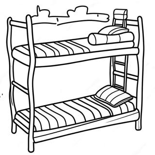 Page à colorier de lit superposé avec une literie colorée | Page de coloriage Lit
