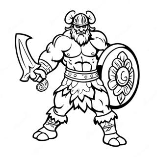 Page à colorier du Guerrier Barbare en Bataille | Page de coloriage Choc des Clans