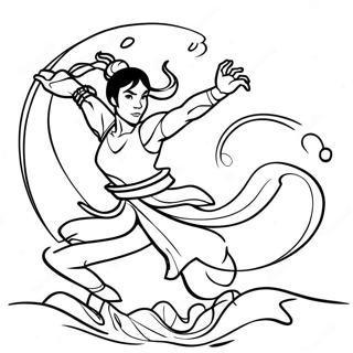 Page à colorier de Korra en pose de manipulation de l'eau | Page de coloriage Korra