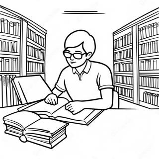 Page à colorier étudiant étudiant à la bibliothèque | Page de coloriage Collège