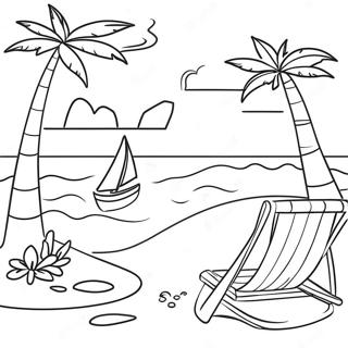 Page à colorier scène de plage tropicale | Page de coloriage Tropical