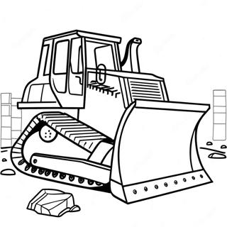 Page à colorier du Bulldozer sur le Chantier de Construction | Page de coloriage Bulldozer