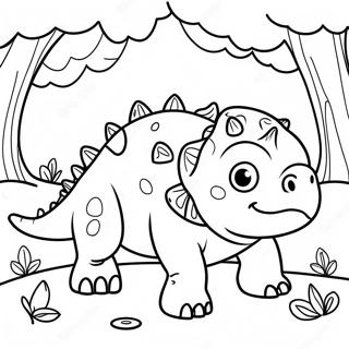 Page à colorier d'un Mignon Ankylosaure dans une Forêt | Page de coloriage Ankylosaure
