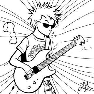 Page à colorier d'un guitariste punk rock | Page de coloriage Punk Rock