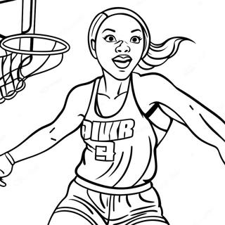 Page à colorier de joueur de la WNBA en train de dunker | Page de coloriage WNBA