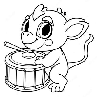 Page à colorier de Grookey jouant avec un tambour | Page de coloriage Grookey
