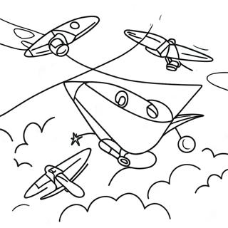 Page à colorier de flyers colorés dans le ciel | Page de coloriage Flyers
