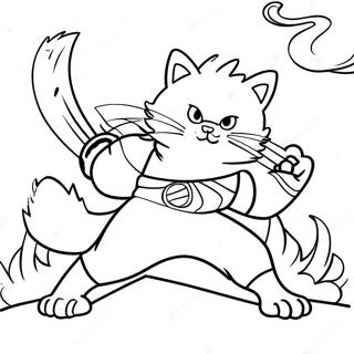 Chat Guerrier Fier en Bataille à Colorier | Page de coloriage Chat Guerrier