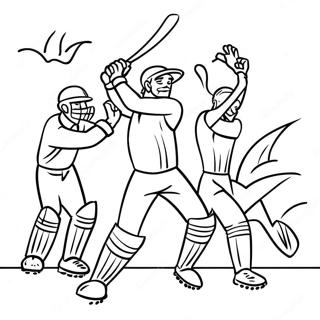 Match de Criquet Excitant à Colorier | Page de coloriage Cricket