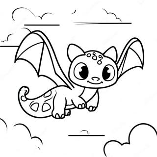Page à colorier un dragon sans dents volant dans le ciel | Page de coloriage Crocmou