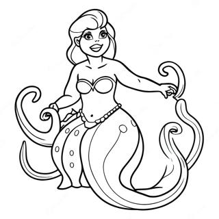 Page à colorier d'Ursula avec des tentacules colorés | Page de coloriage Ursula