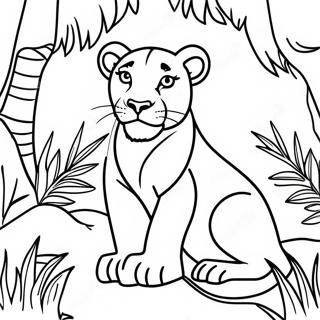 Page à colorier lionne dans la jungle | Page de coloriage Lionne