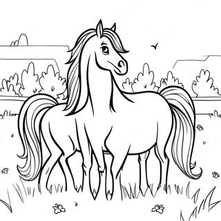 Page à colorier beaux chevaux dans le pré | Page de coloriage Horseland