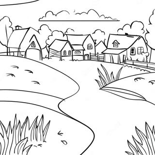 Page à colorier Paysage de Village | Page de coloriage Village