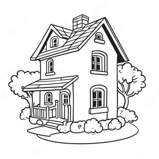 Page à colorier Maison de Village Charmante | Page de coloriage Village