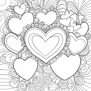 Page à colorier Cœurs Colorés et Étoiles Brillantes | Page de coloriage Cœurs et Étoiles