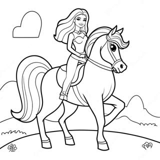 Page à colorier Barbie Montant un Cheval Majestueux | Page de coloriage Cheval Barbie
