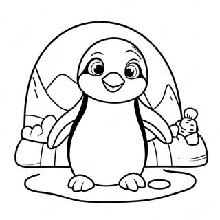 Page à colorier Pingouin Mignon Devant un Igloo | Page de coloriage Igloo
