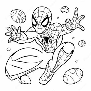 Page à colorier Spiderman avec des œufs de Pâques colorés | Page de coloriage Spiderman Pâques