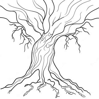 Page à colorier Éclair frappant un arbre | Page de coloriage Orage