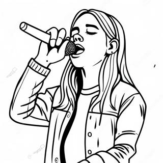Page à colorier de Billie Eilish chantant sur scène | Page de coloriage Billie Eilish