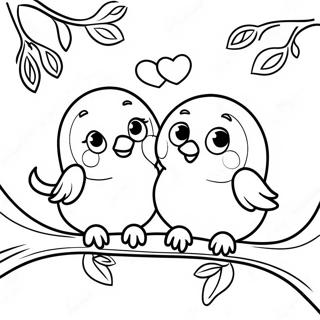 Page à colorier de jolis oiseaux amoureux sur une branche | Page de coloriage Oiseaux d'amour