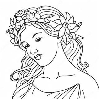 Page à colorier Aphrodite Élégante avec Fleurs | Page de coloriage Aphrodite