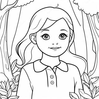 Page à colorier d'Emma dans une forêt magique | Page de coloriage Emma