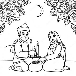 Page à colorier de la célébration de l'Eid | Page de coloriage Aïd