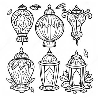 Page à colorier de lanternes colorées de l'Eid | Page de coloriage Aïd