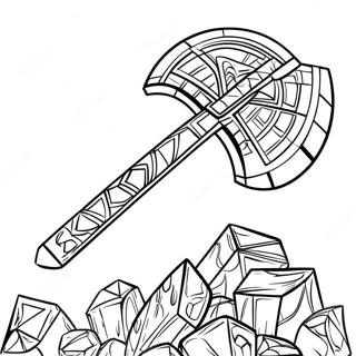 Page à colorier hache Minecraft en diamant | Page de coloriage Hache Minecraft